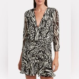 VERONICA BEARD Black and white KIRAN Silk animal print mini dress size 4